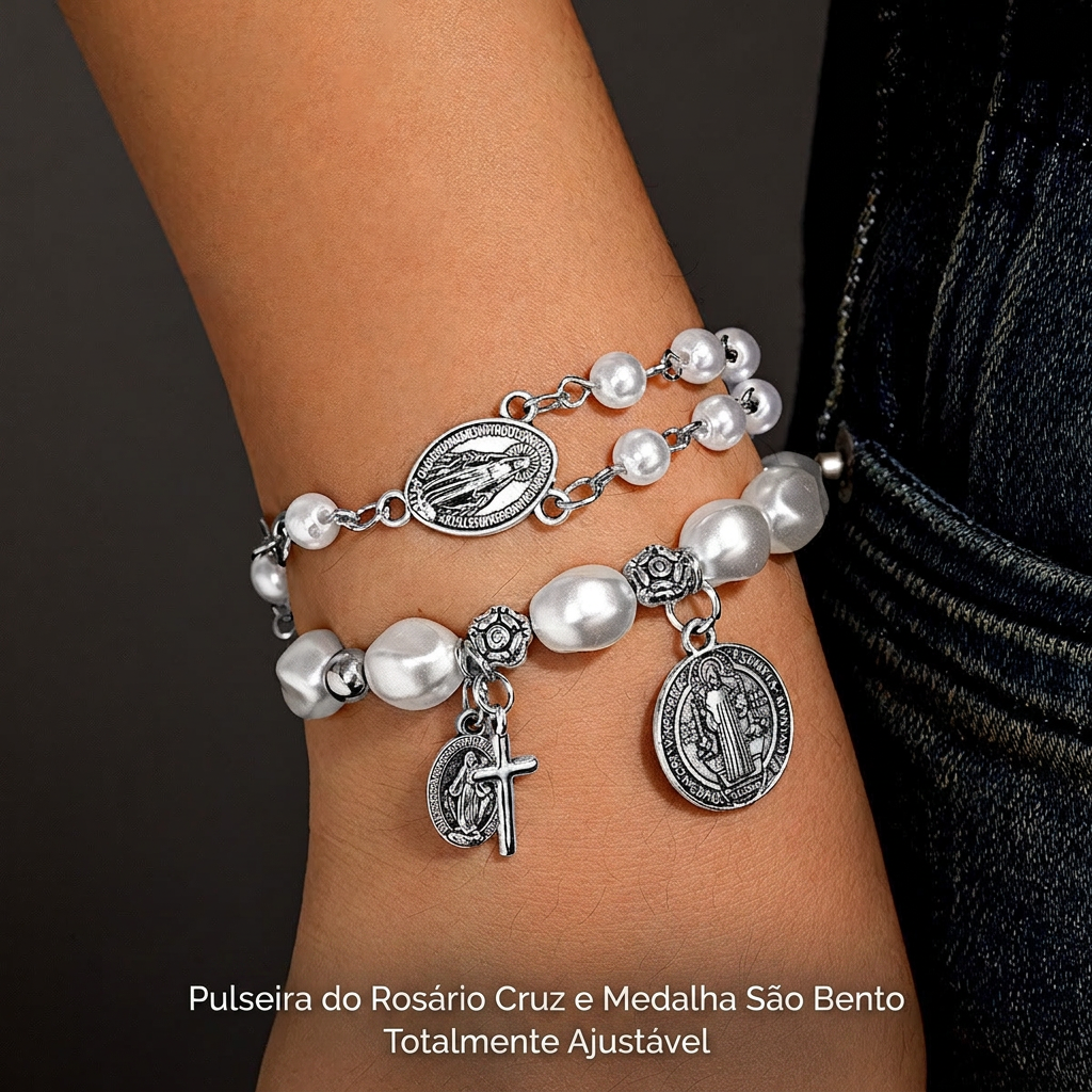 Pulseira Nossa Senhora Medalha Milagrosa São Bento